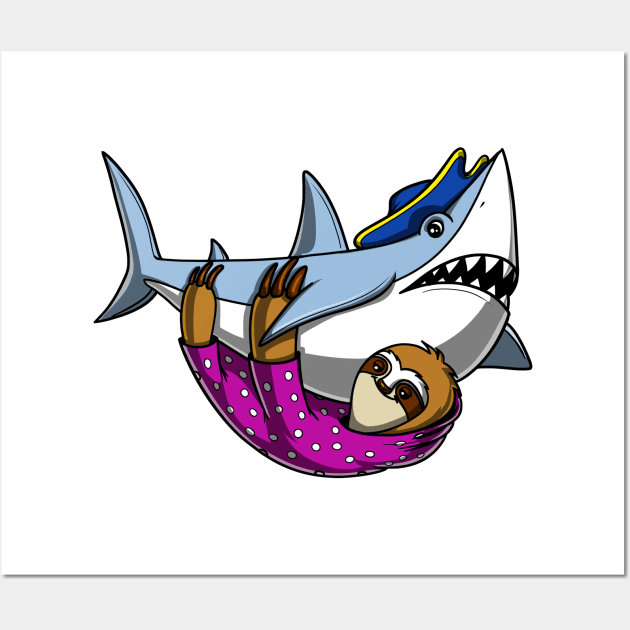 Sloth Riding Shark Pirate Wall Art by underheaven